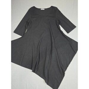 Bryn Walker Black Asymmetrical Tunic Lagenlook USA 100% Cotton 3/4 Sleeve Top